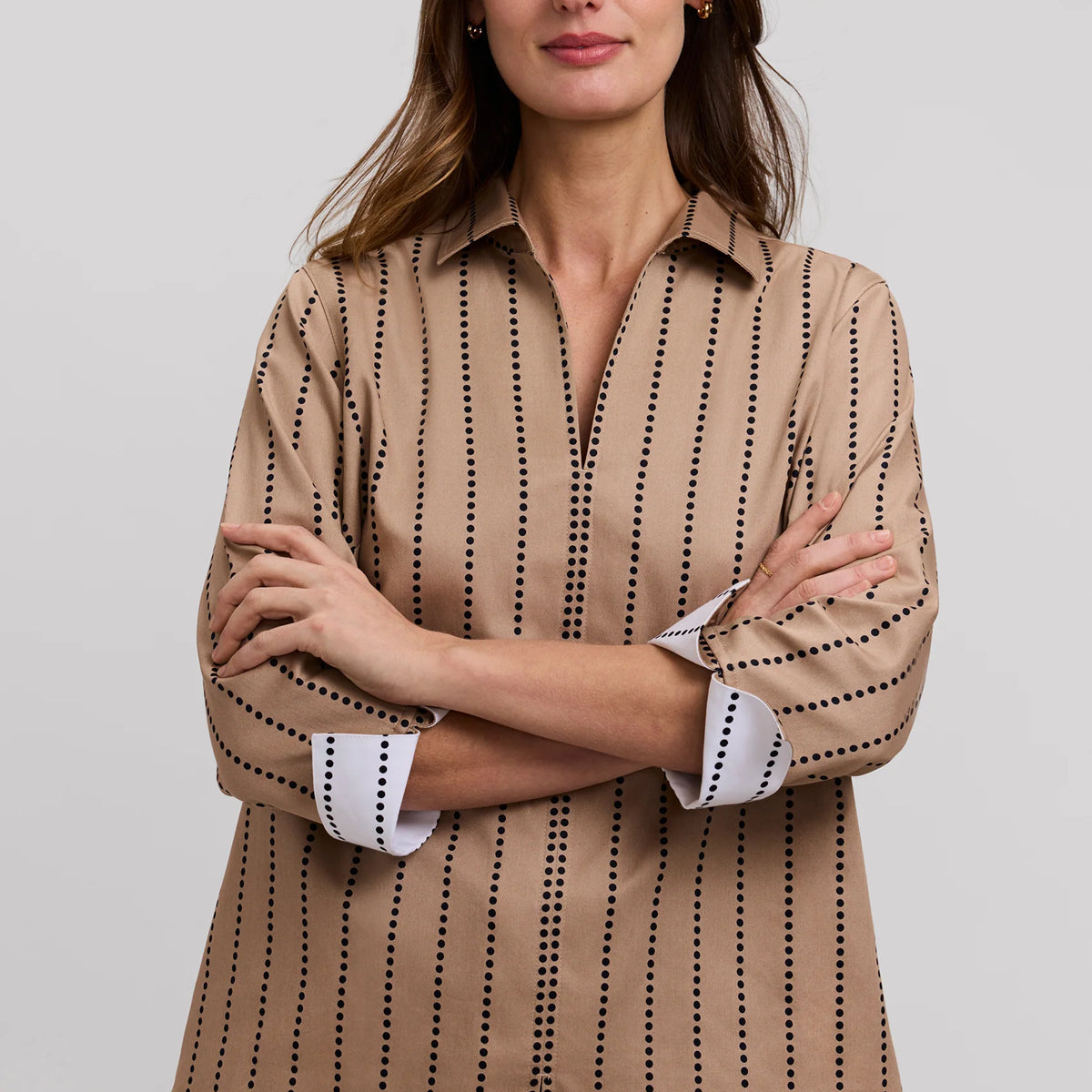 Foxcroft 205842 Agnes Dotted Stripe 3/4 Sleeve Shirt – Cute & Comfy