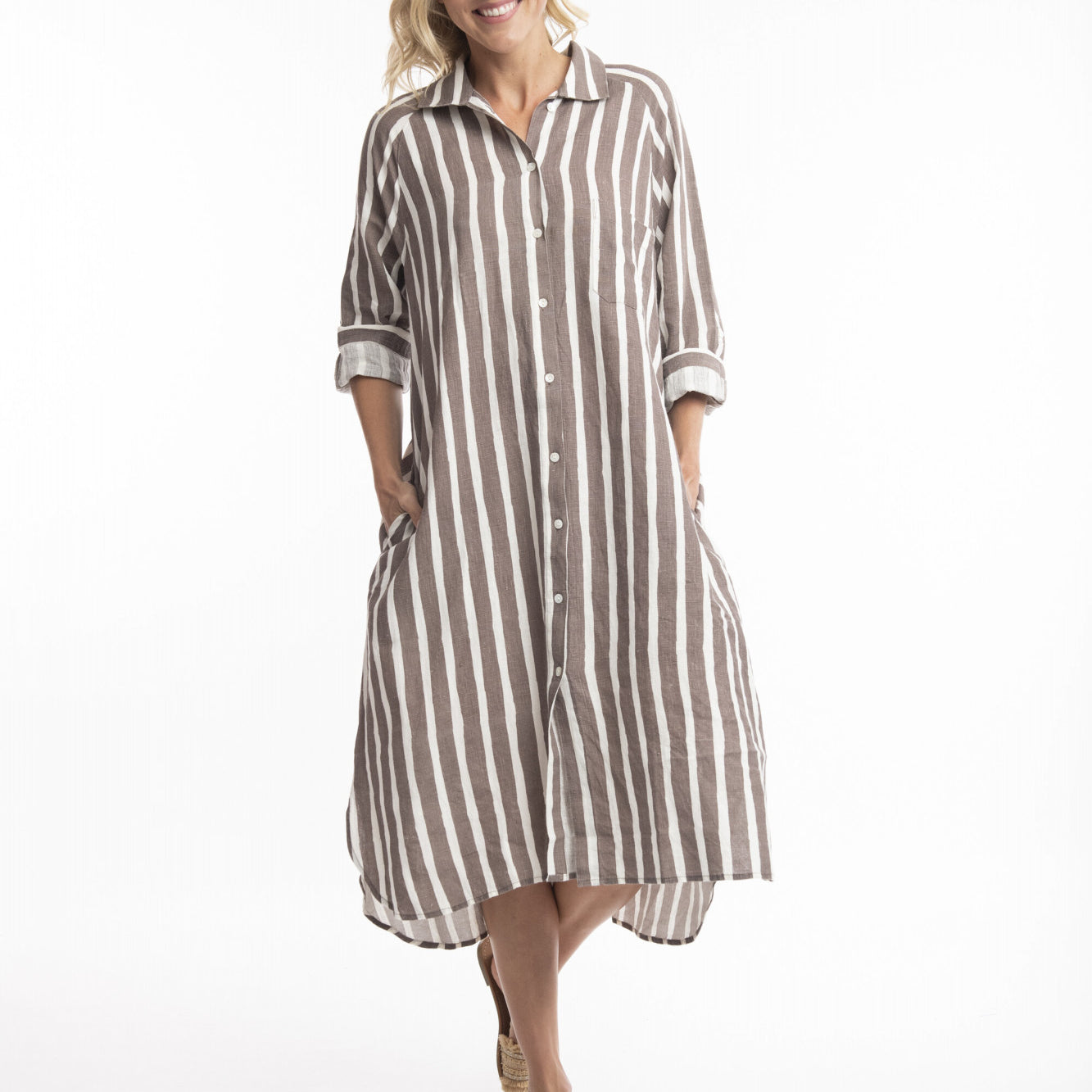 Orientique Australia 71460 Stripe Linen Shirt Dress