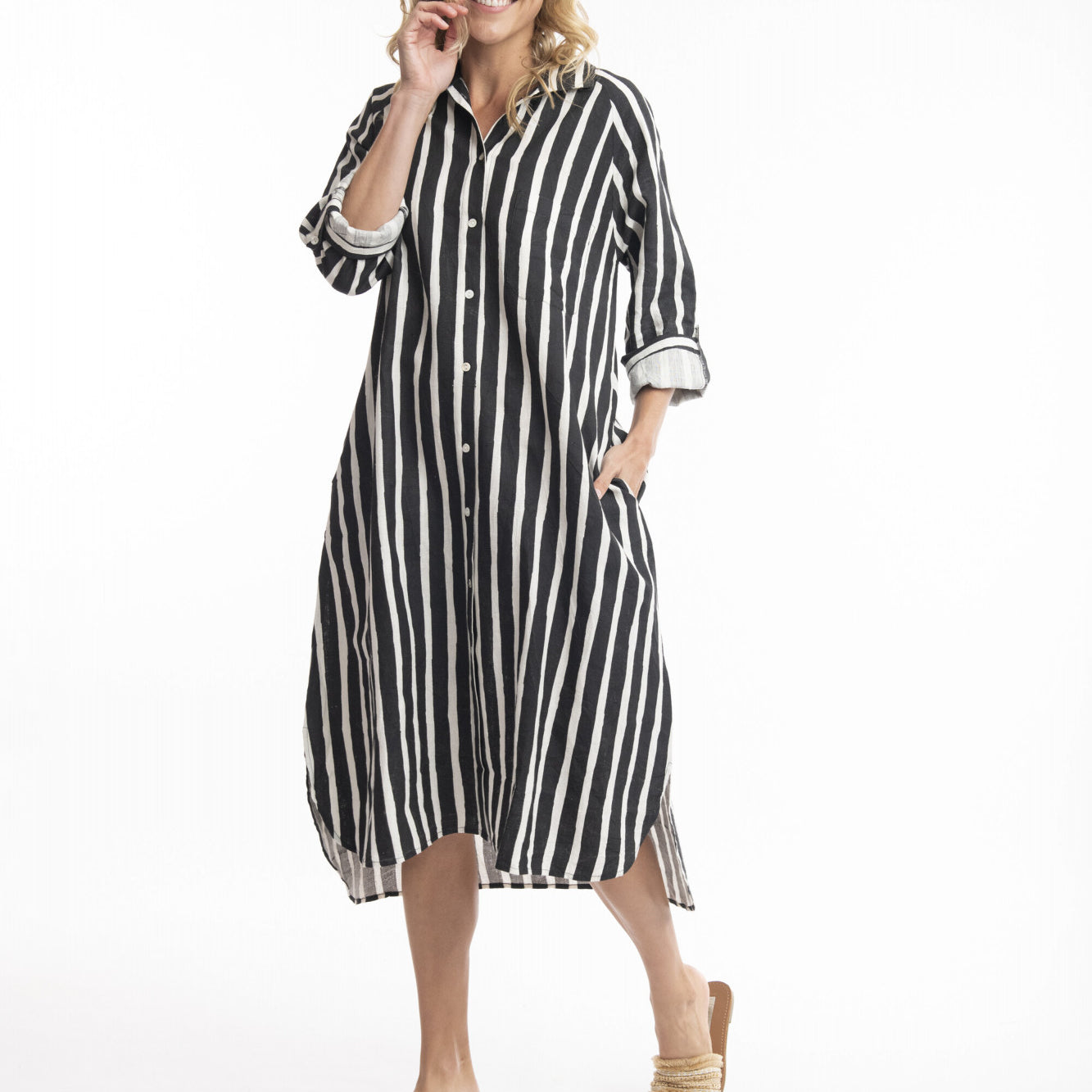 Orientique Australia 71460 Stripe Linen Shirt Dress