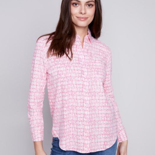 Charlie B C4520 Printed Long Sleeve Button Front Shirt