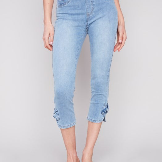 Charlie B C5333RR Pull On Jeans with Bow Detail