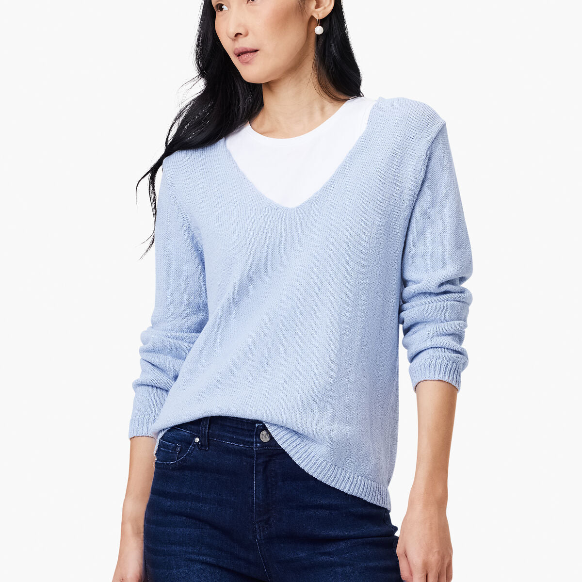 NIC+ZOE S241120 Cotton Cord Soft V-Neck Sweater