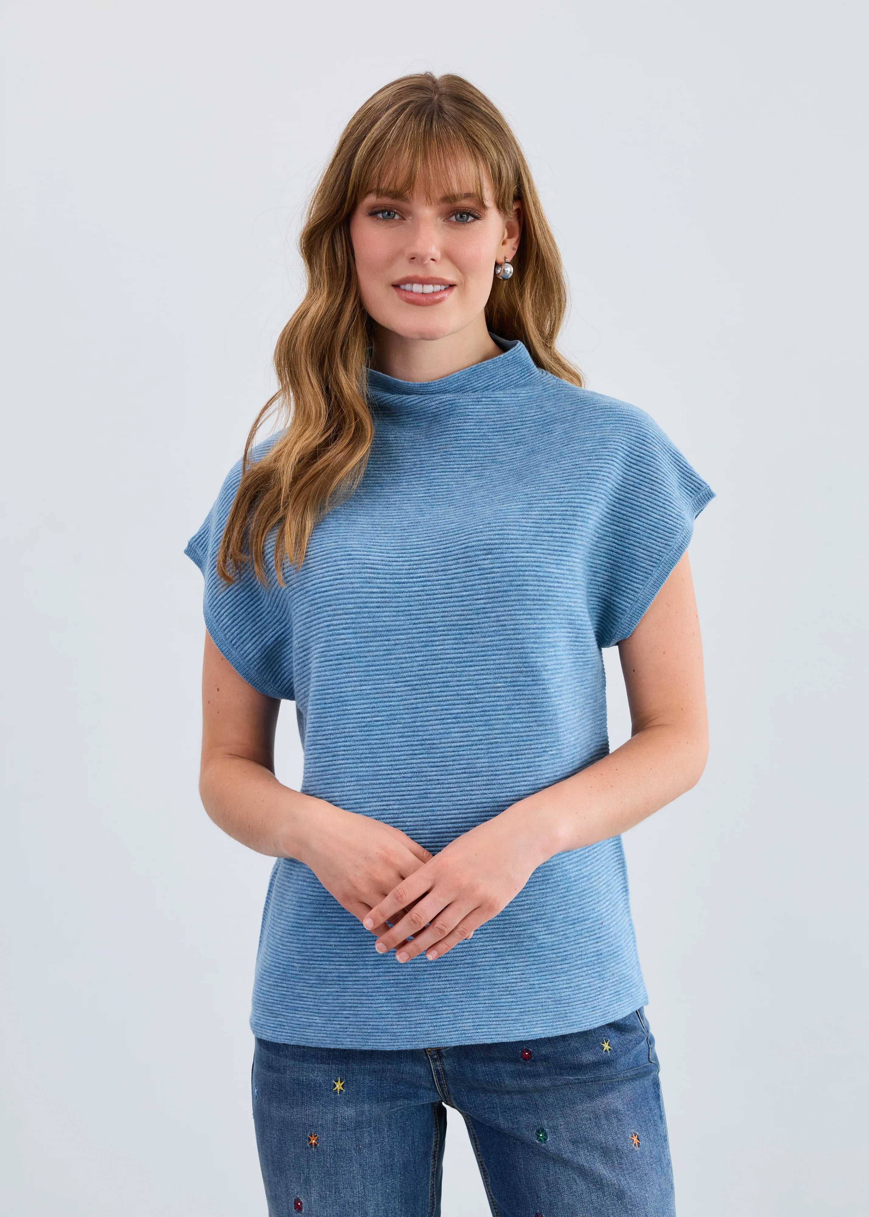 FINAL SALE FDJ 1012333 Ottoman Cap Sleeve Sweater