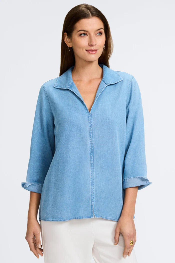 Foxcroft 202834 Agnes Tencel® Denim 3/4 Sleeve Popover Shirt