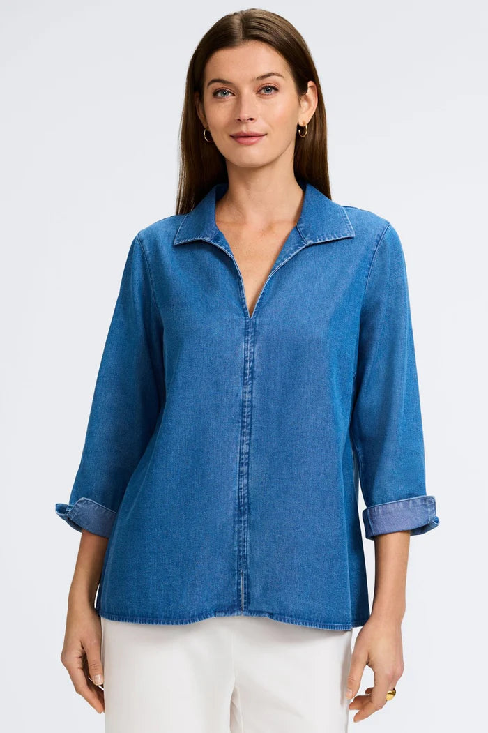 Foxcroft 202834 Agnes Tencel® Denim 3/4 Sleeve Popover Shirt