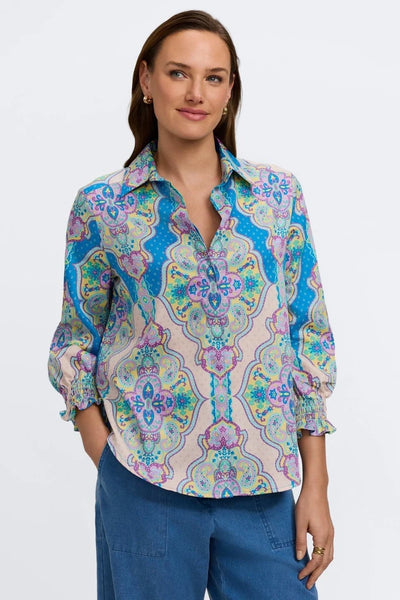 Foxcroft 205472 Olivia Paisley Medallion 3/4 Sleeve Shirt – Cute
