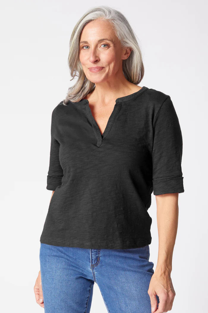 Habitat 27521 Peruvian Textured Cotton Split Collar Elbow Sleeve Tee