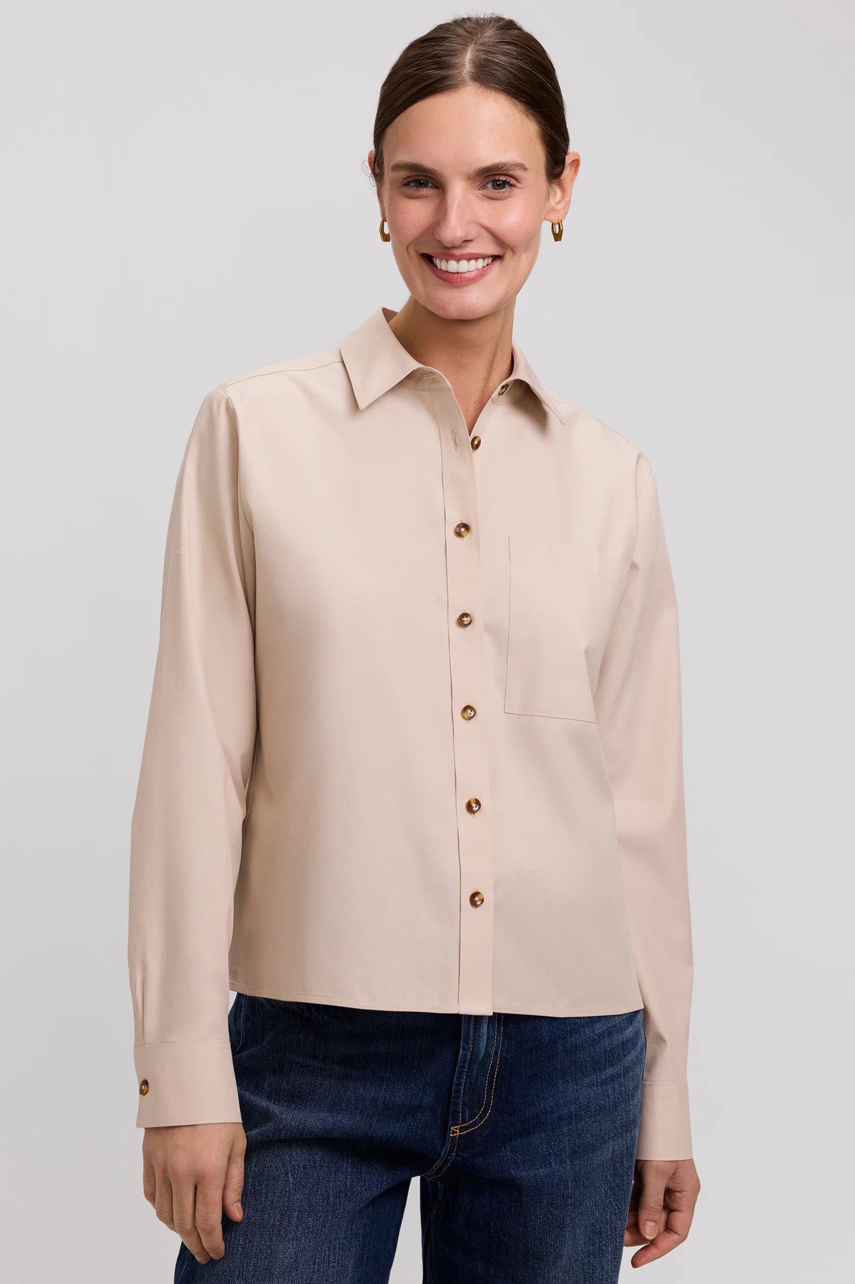 Foxcroft 205809 Jodie No Iron Pinpoint Long Sleeve Short Shirt