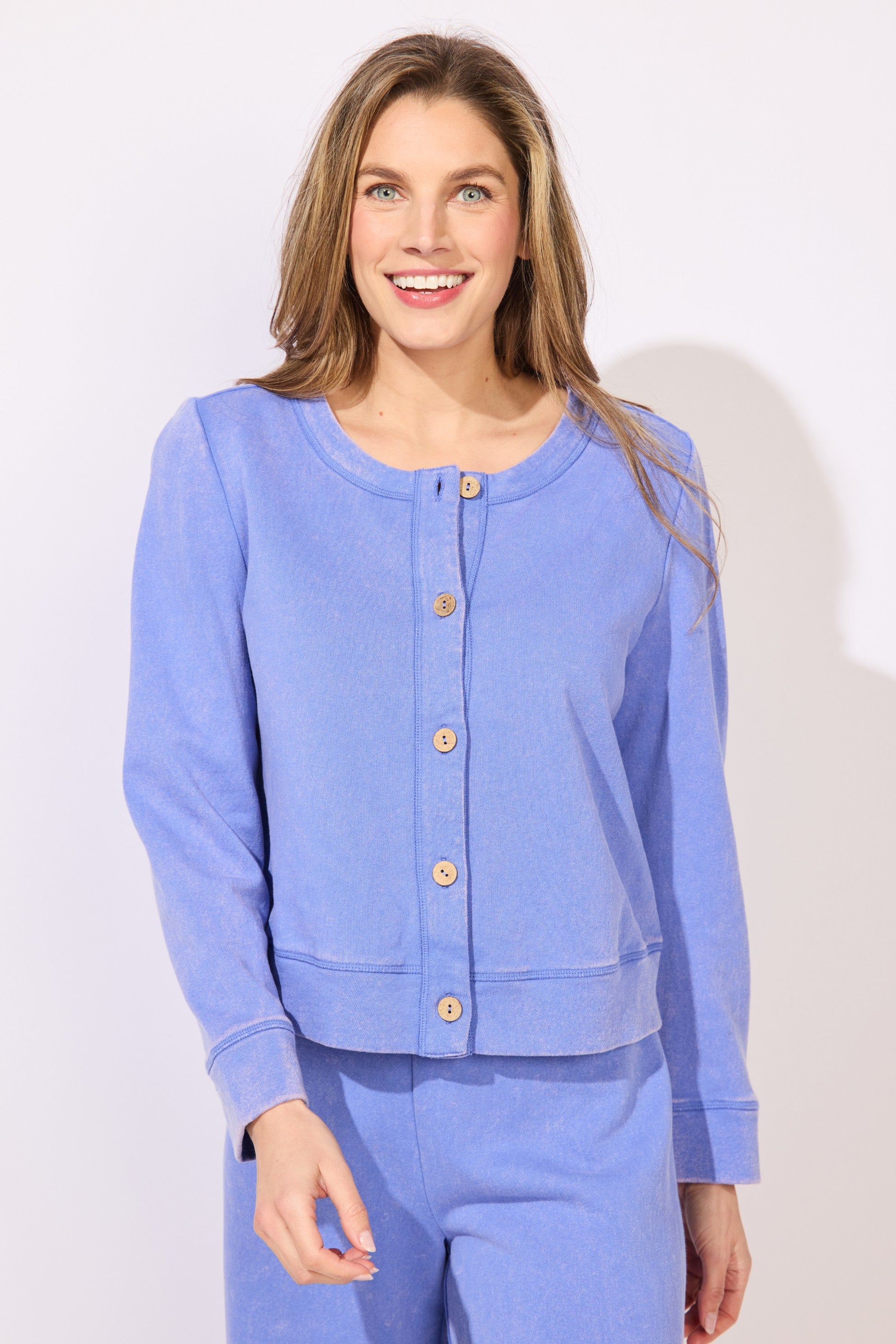 Escape by Habitat 28092 Color Washed Terry Cropped Cardigan