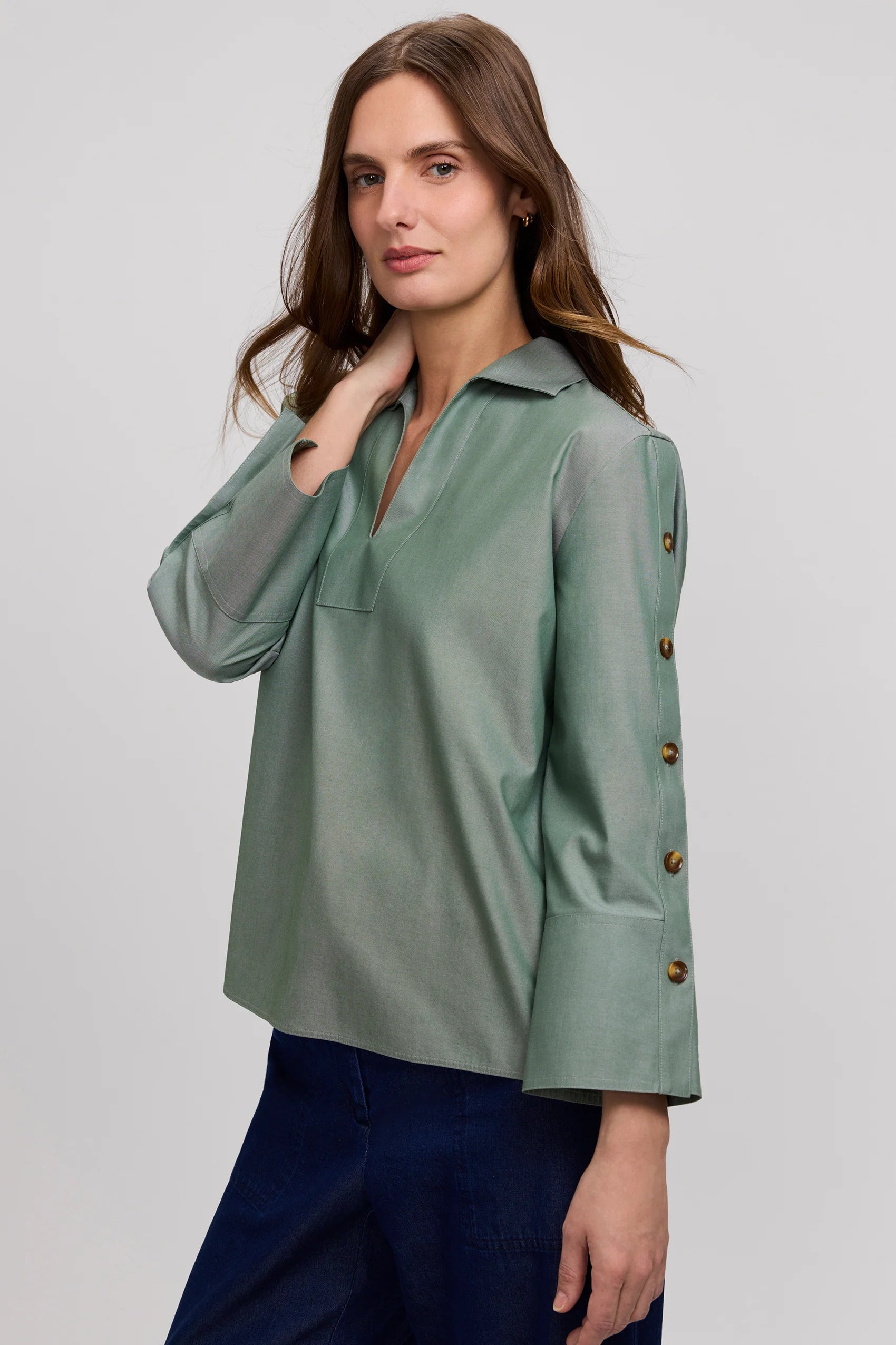 Foxcroft 205559 Lainey No Iron Pinpoint 3/4 Button Sleeve Shirt