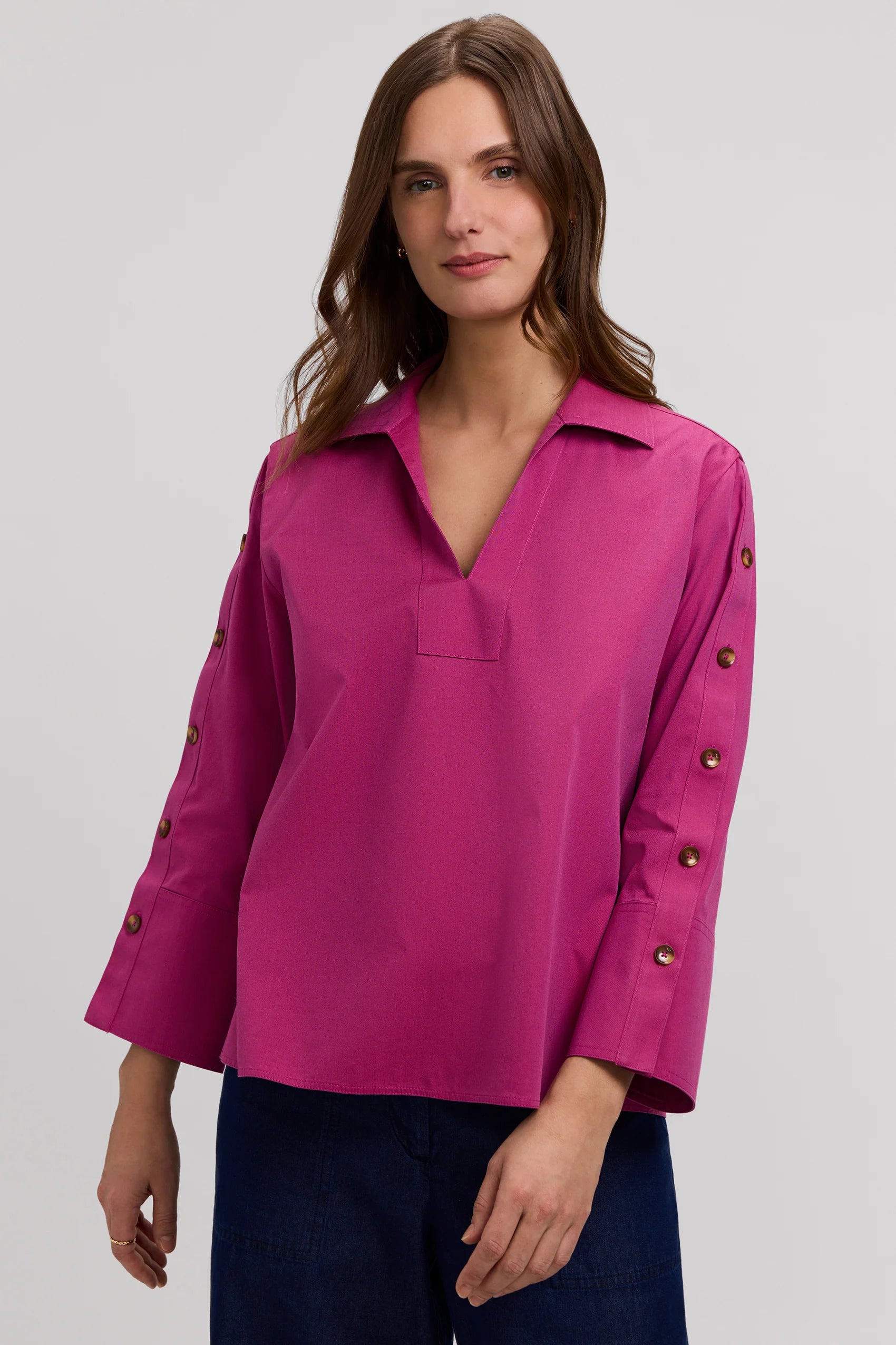 Foxcroft 205559 Lainey No Iron Pinpoint 3/4 Button Sleeve Shirt