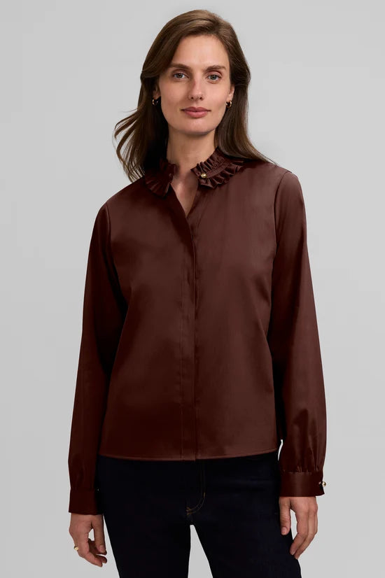 Foxcroft 205782 Colette Stretch Matte Sateen Ruffle Long Sleeve Shirt