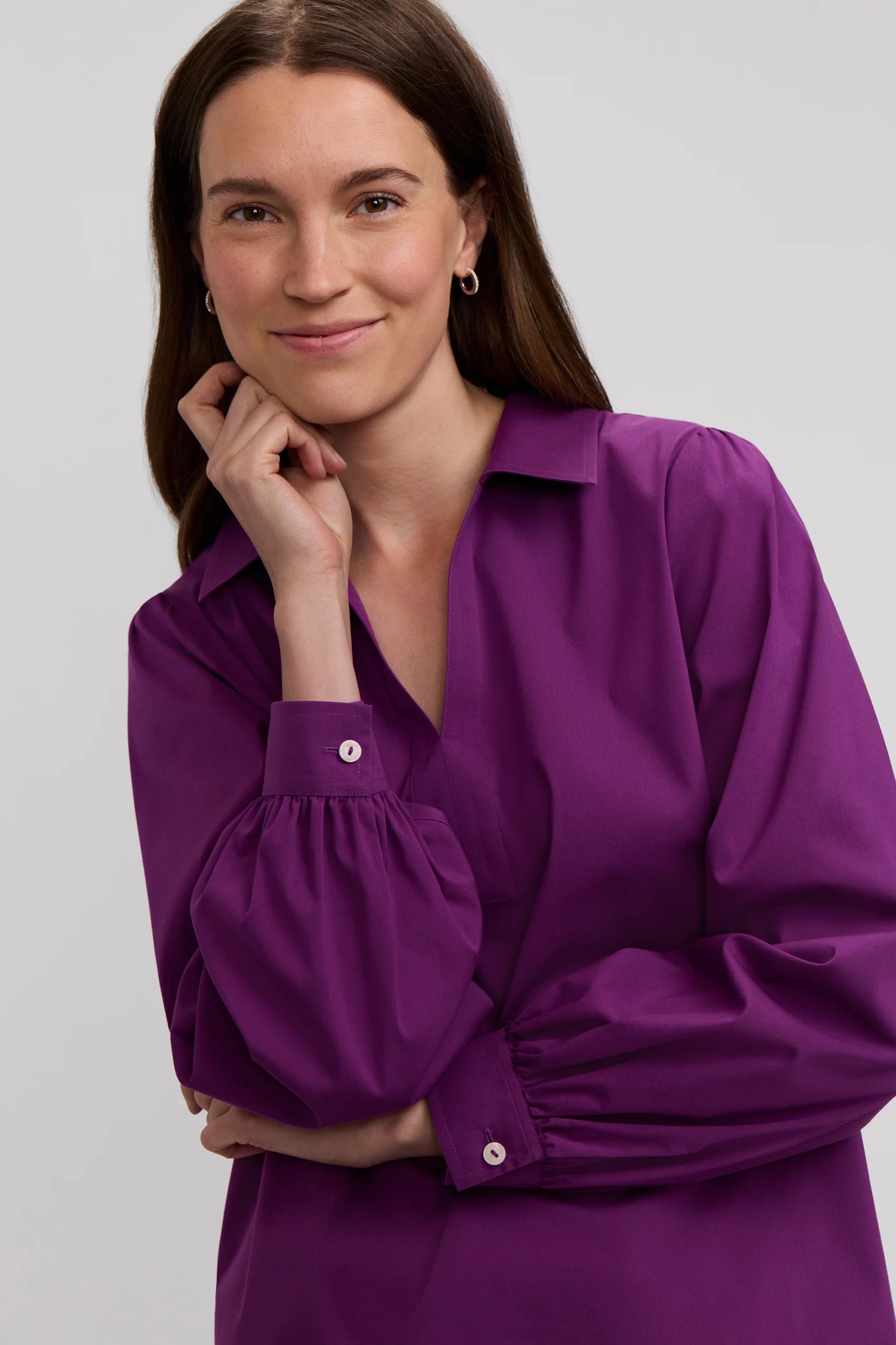 Foxcroft 205777 Alix Stretch Cotton Long Sleeve Popover Shirt