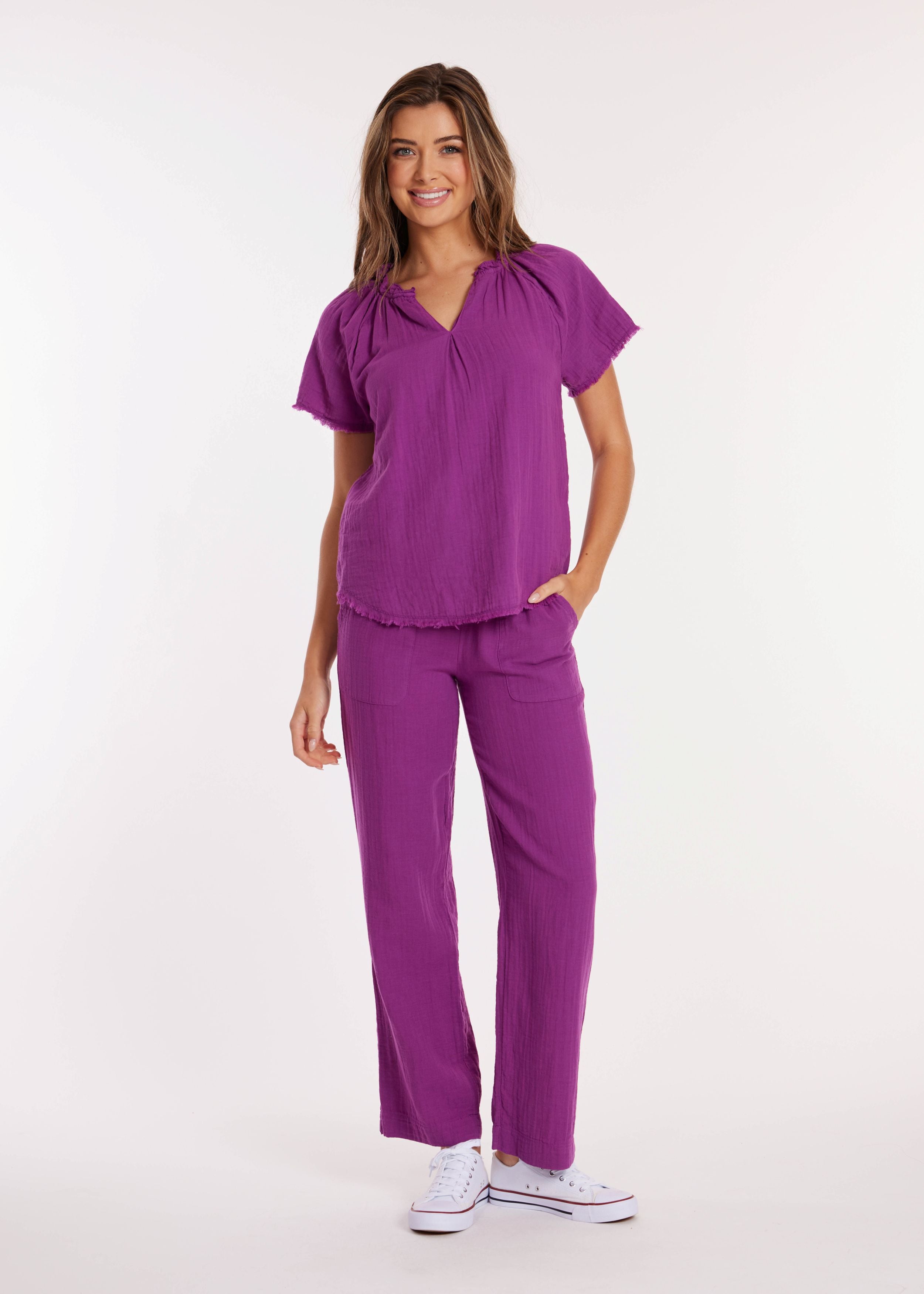 FINAL SALE Mododoc 100% Cotton Long Straight Leg Pants