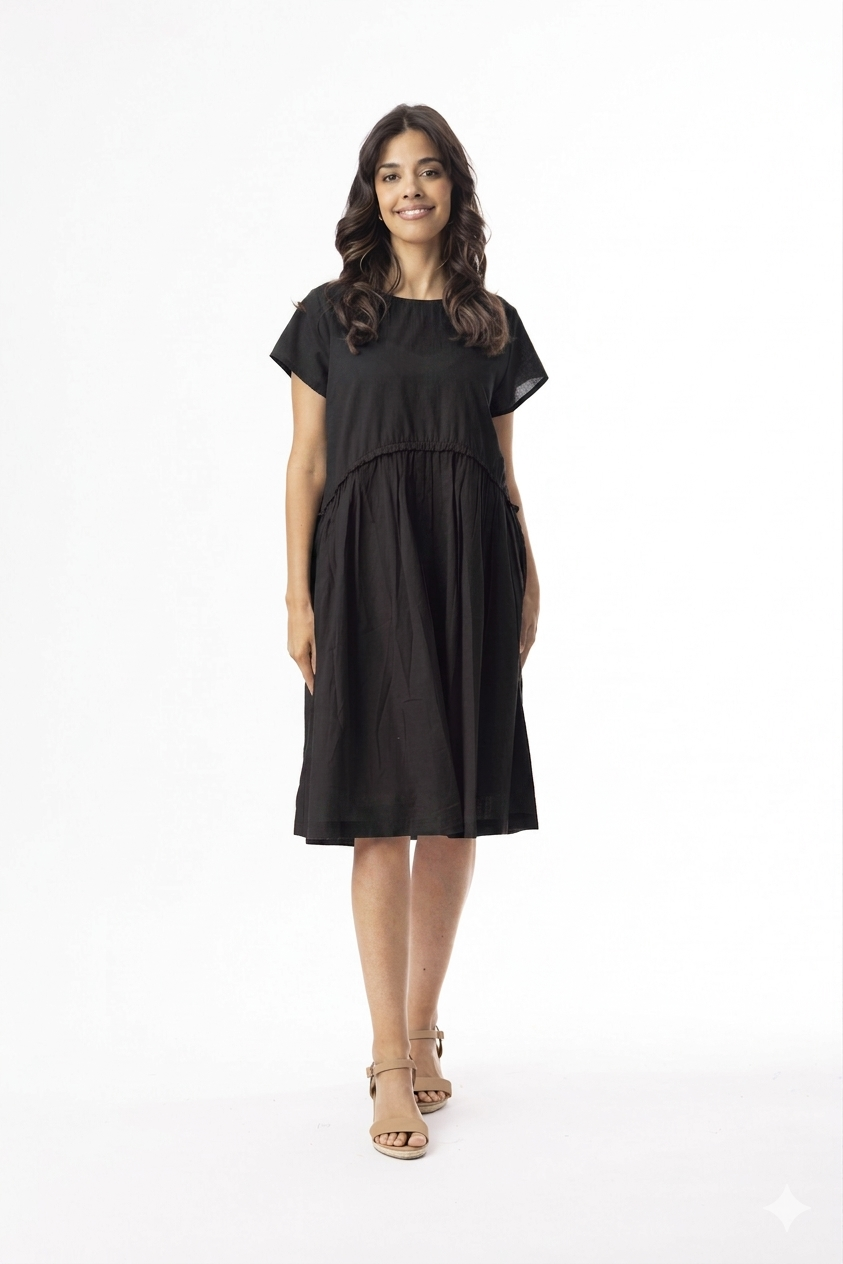 Orientique 51910 Cotton Slub Essentials Dress Gathered Waist