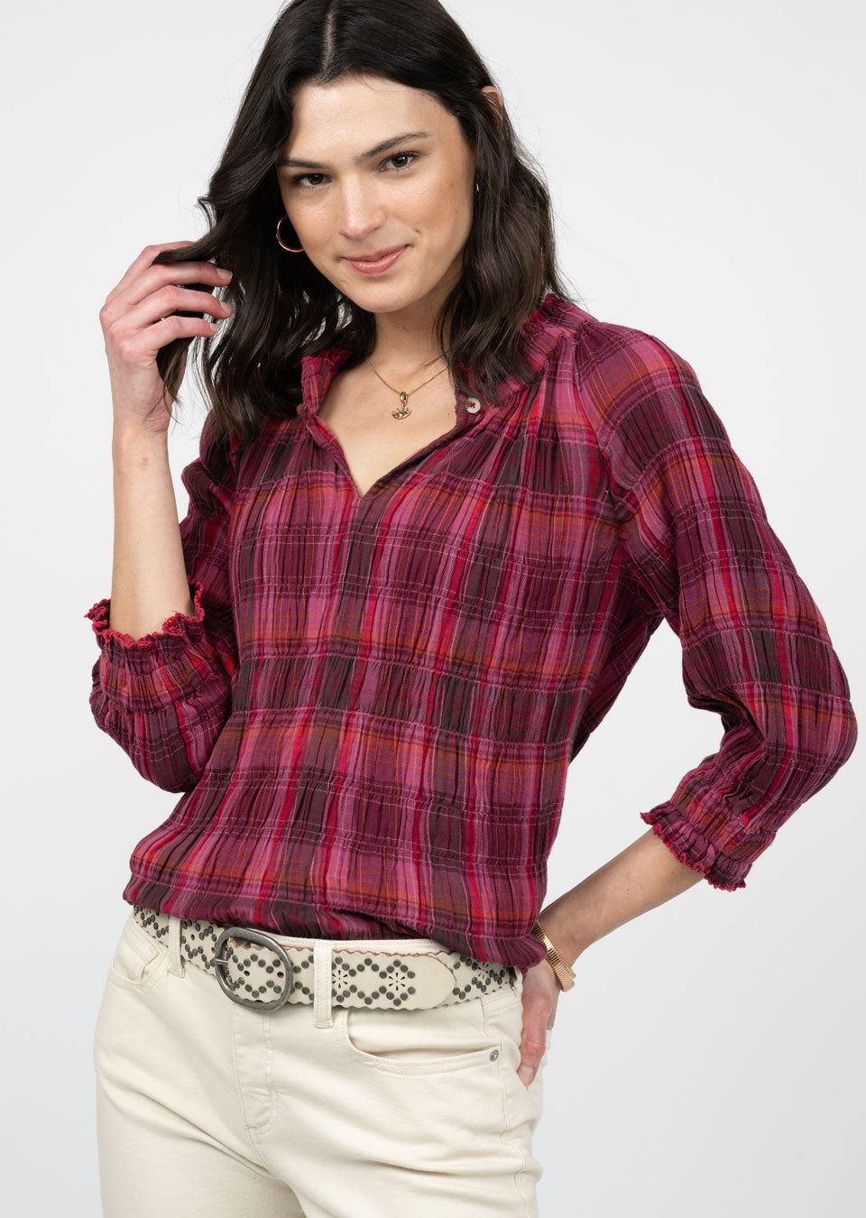 FINAL SALE Ivy Jane 641415 Puckered Plaid Top