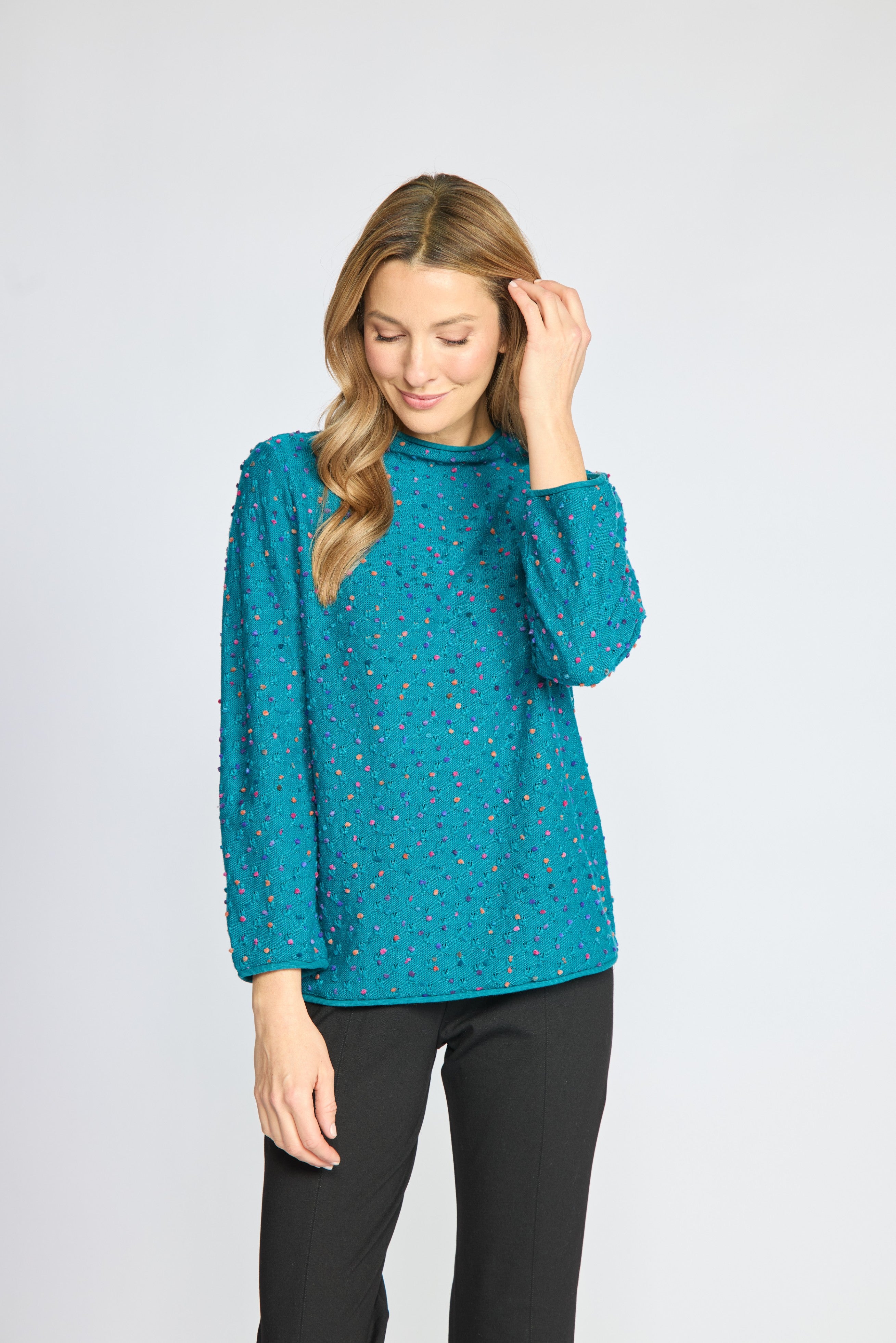 Oliva by Habitat 961700 Confetti Dot Fleck Funnel Neck Sweater