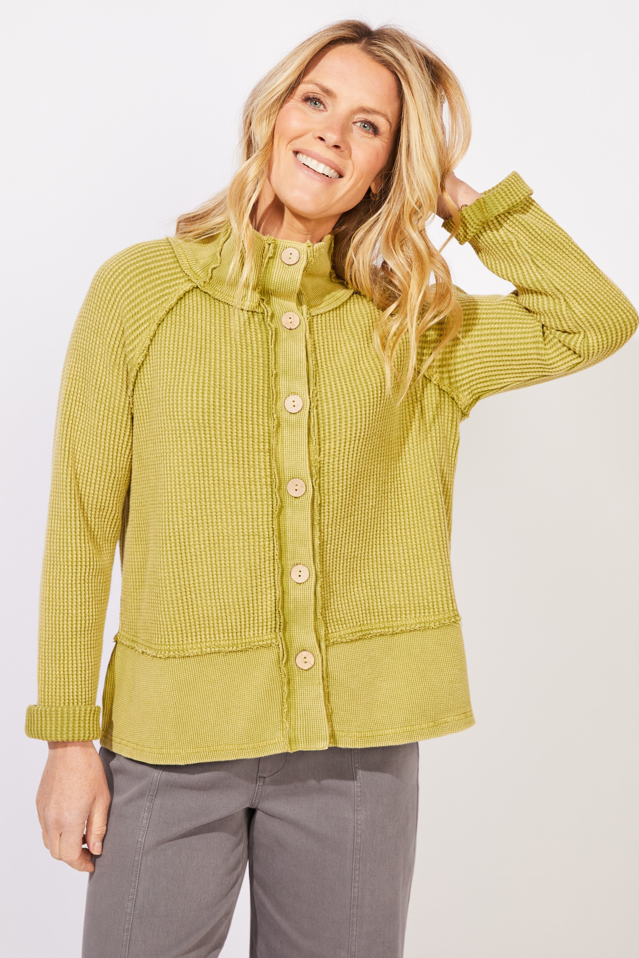 Escape by Habitat 97011 Mixed Waffle Mock Neck