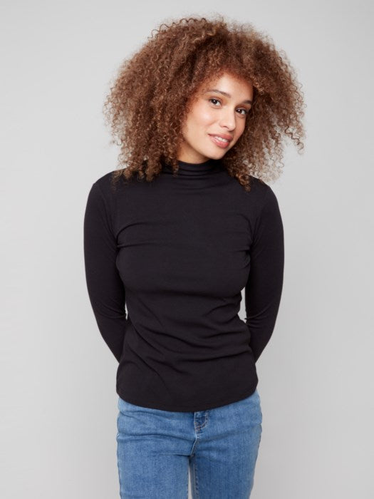 FINAL SALE Charlie B C1413 Rib Knit Long Sleeve Mock Neck Top