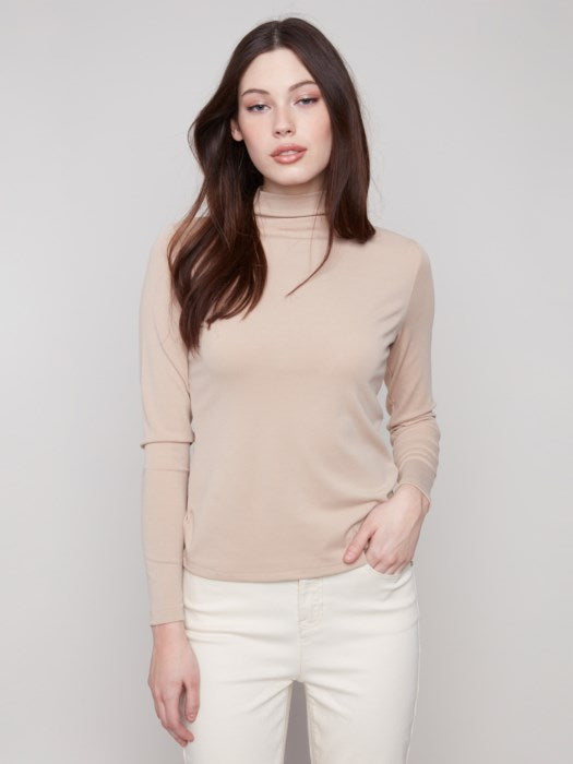 Charlie B C1413 Rib Knit Long Sleeve Mock Neck Top