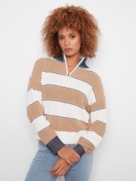 Charlie B C2040 Striped Half-Zip Sweater