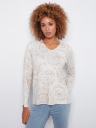 Charlie B C2279PT Printed V-Neck Sweater