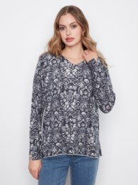 Charlie B C2279PT Printed V-Neck Sweater