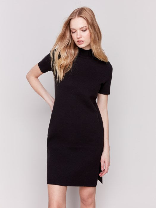 FINAL SALE Charlie B C3182 Short-Sleeve Mock Neck Sweater Dress