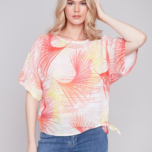 Charlie B C4403Y Dolman Cotton Blouse with Side Tie