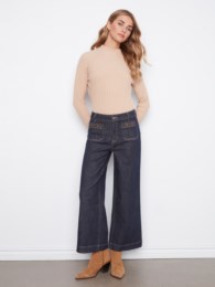 Charlie B C5538D Cropped Patch Pocket Wide Leg Jeans with Horsebit Detail