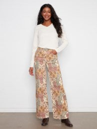 Charlie B C5839 Wide Leg Printed Twill Pants