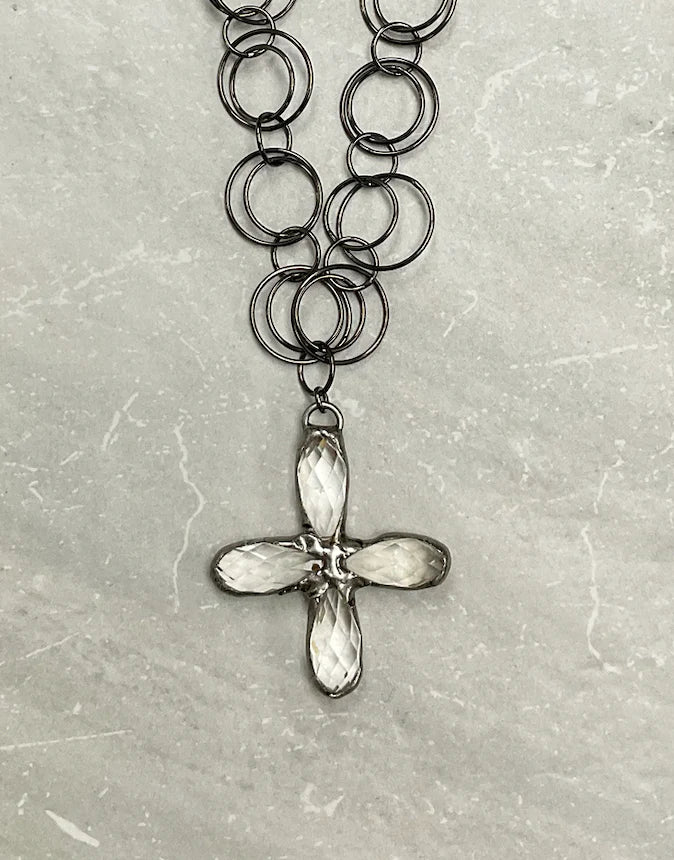 pink zircon cross necklace – dokidokiaccessories