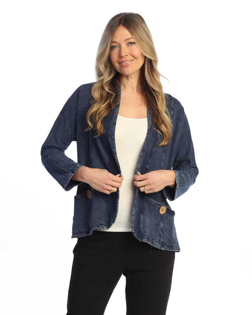 Jess & Jane M144 Fleece Cotton Cardigan w/ Double Pockets and Button
