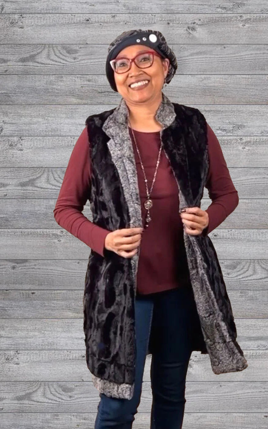 Pandemonium F591 Reversible Mandarin Faux Fur Vest