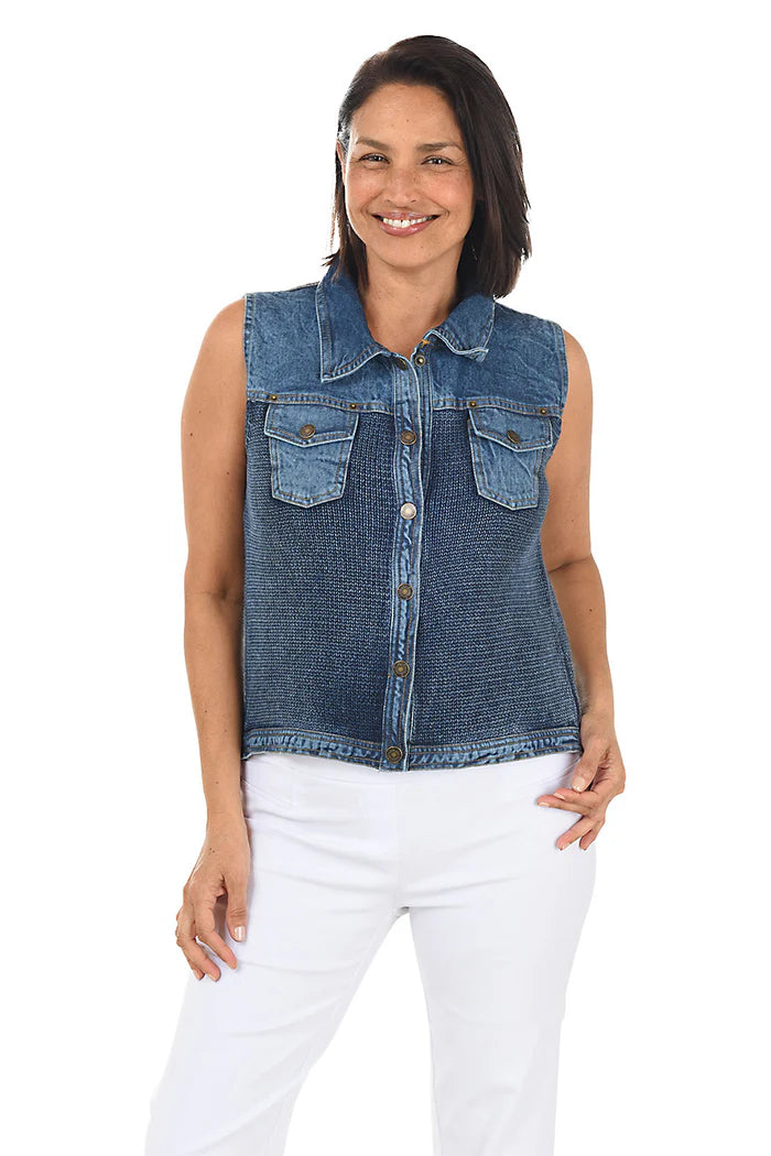 PBJ Blues B071 Button-Front Denim Sweater Vest