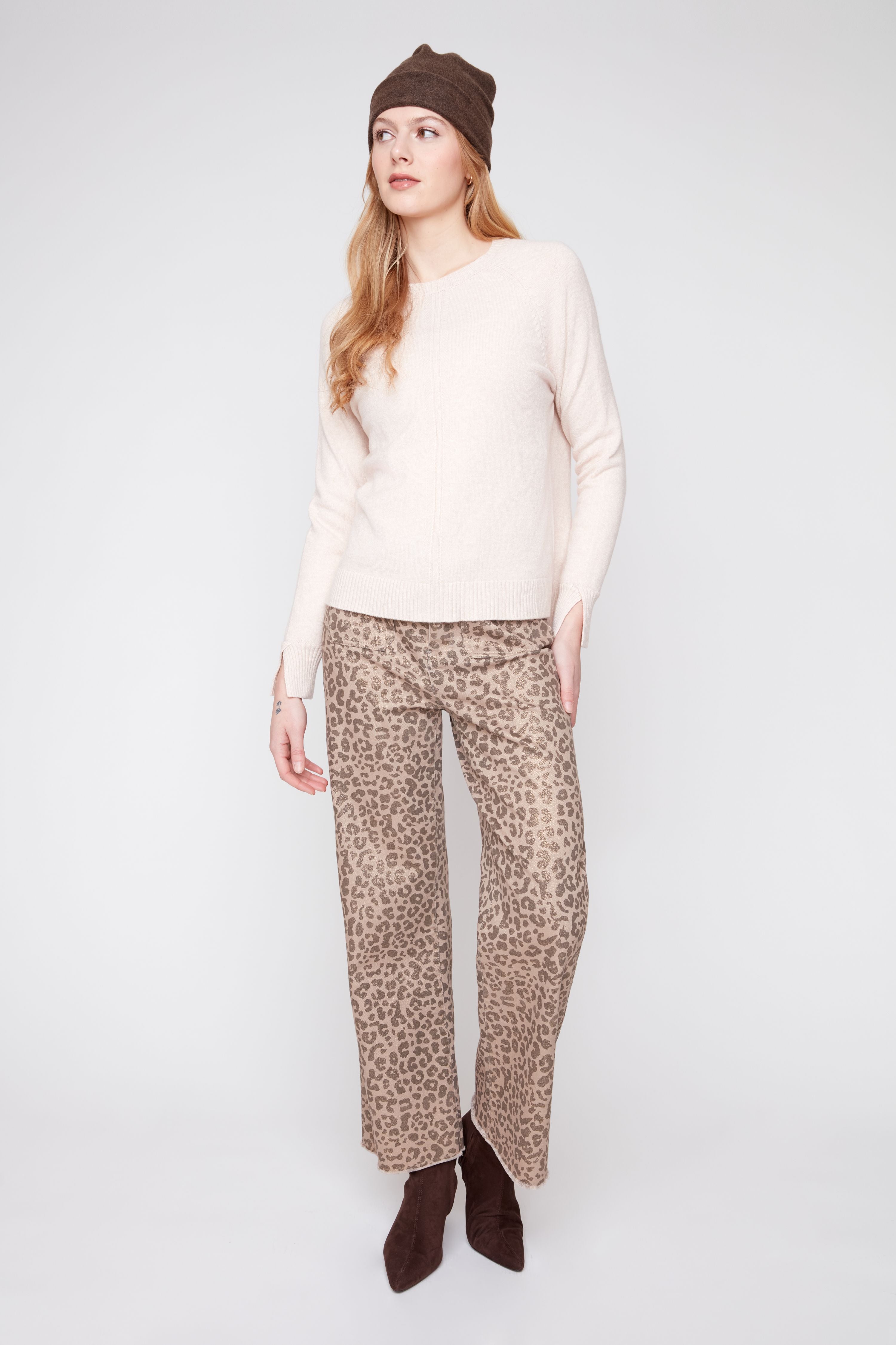 Renuar R11082 Foil Animal Print Wide-Leg Pants