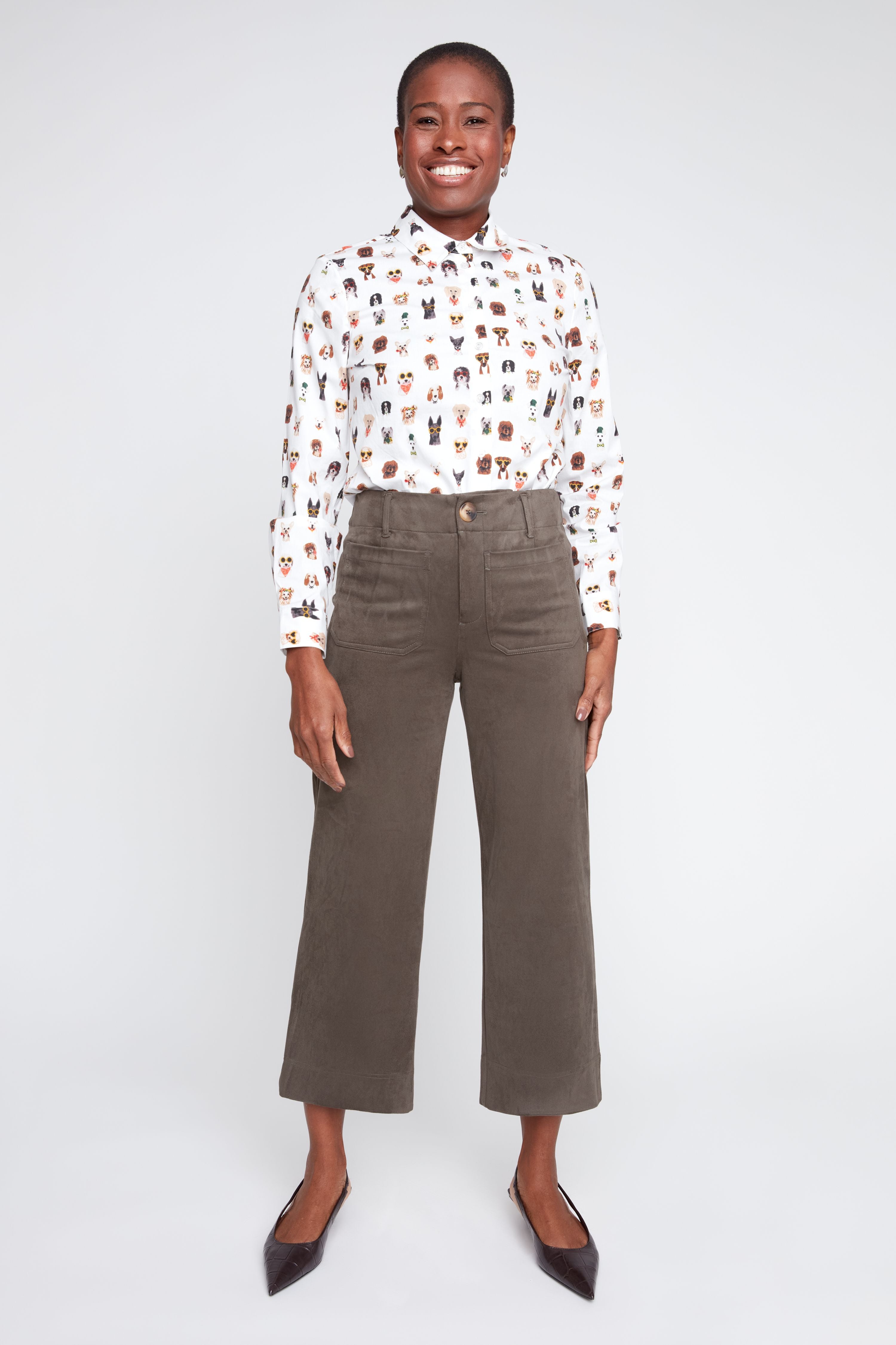 Renuar R11095 Patch Pocket Faux Suede Knit Pant