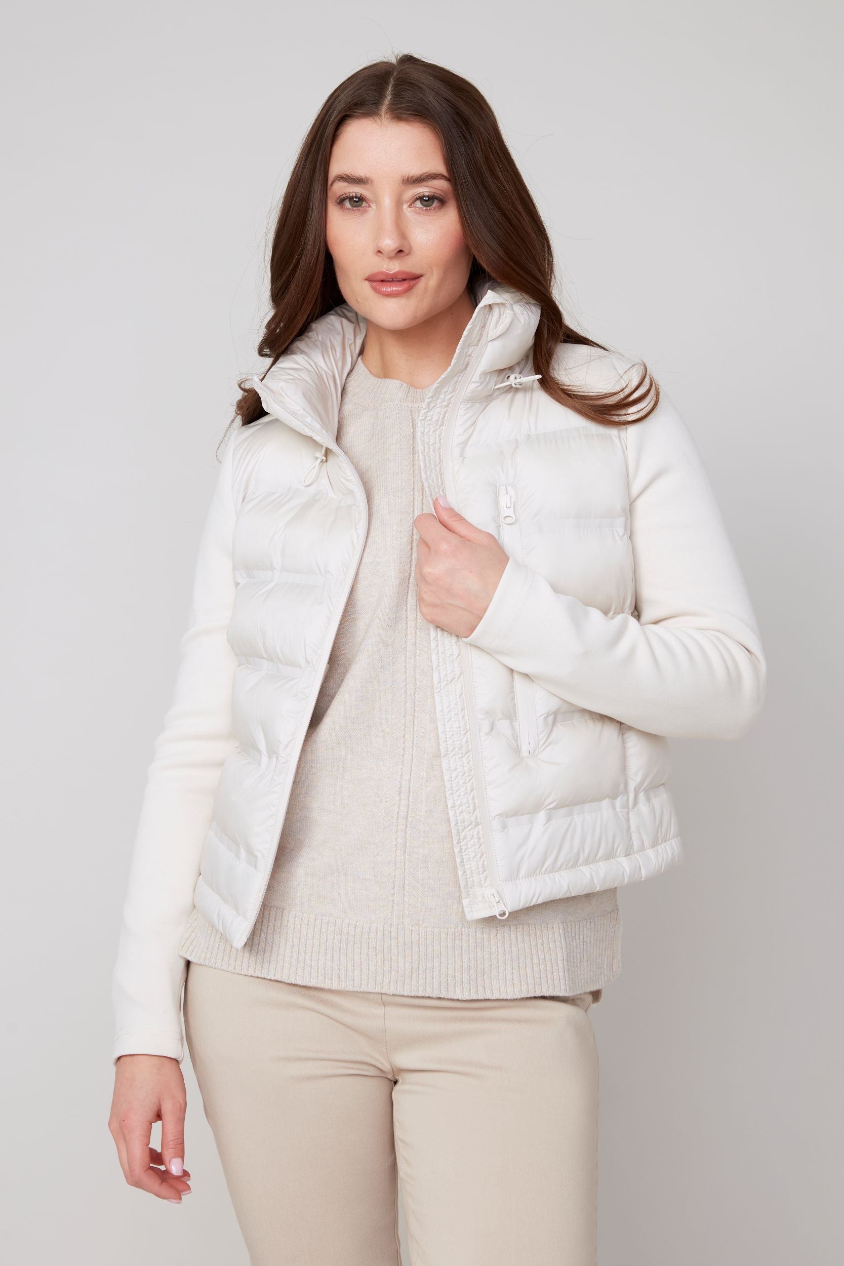 Renuar R3858L Crop Mix Media Puffer Jacket