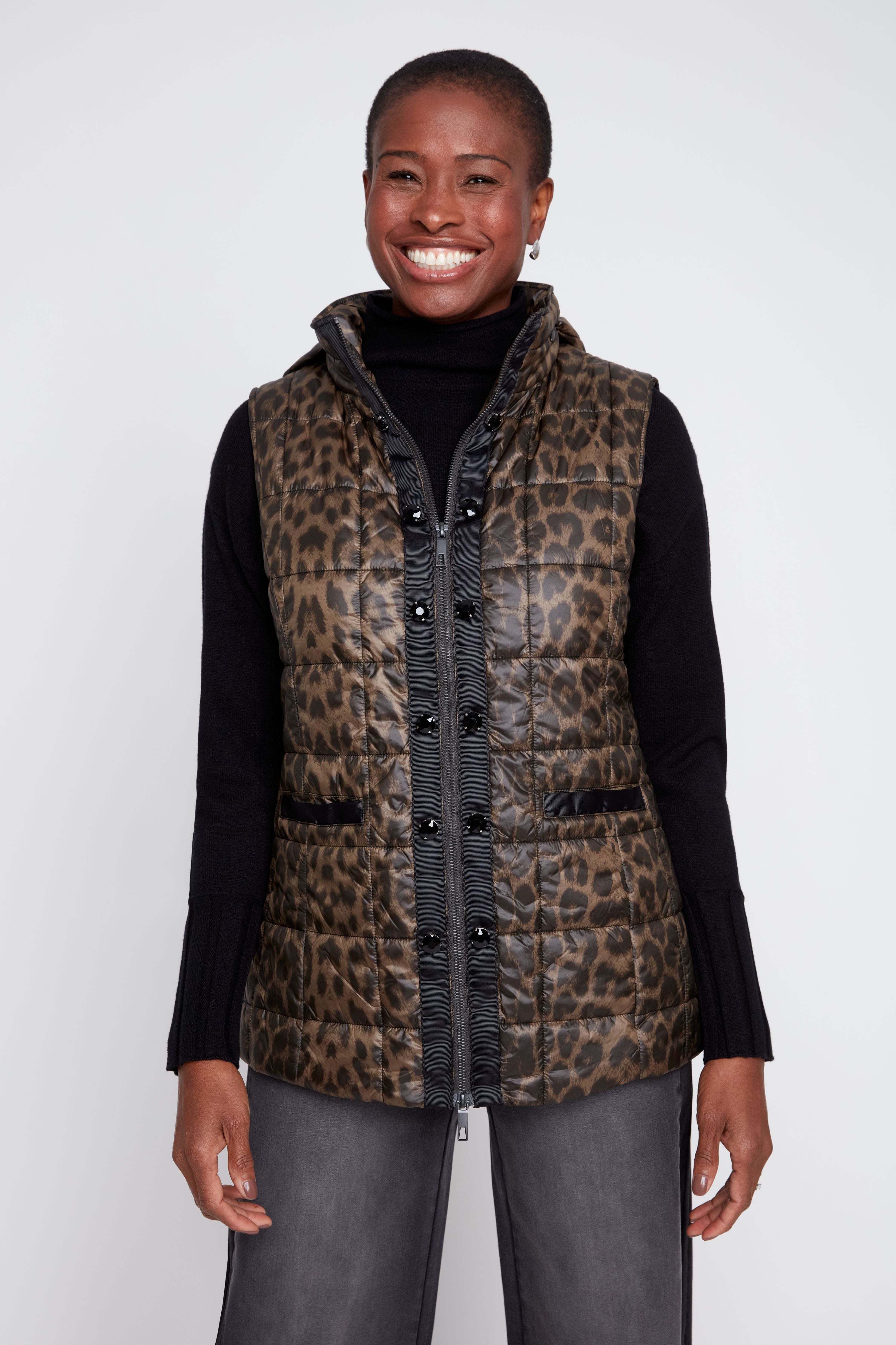 Renuar R3907L Leopard Print Quilted Vest
