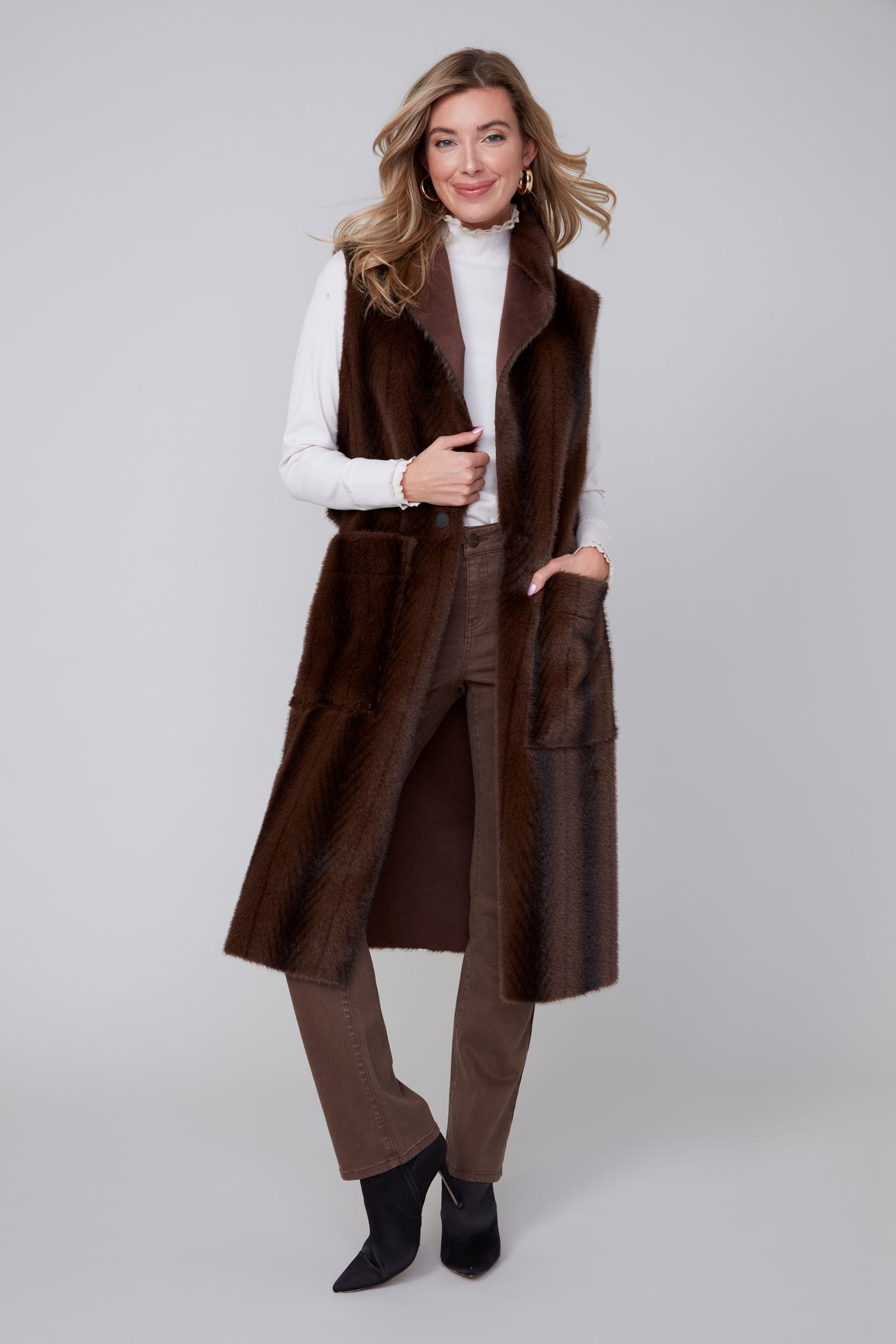 Renuar R3925 Chocolate Faux Fur Vest