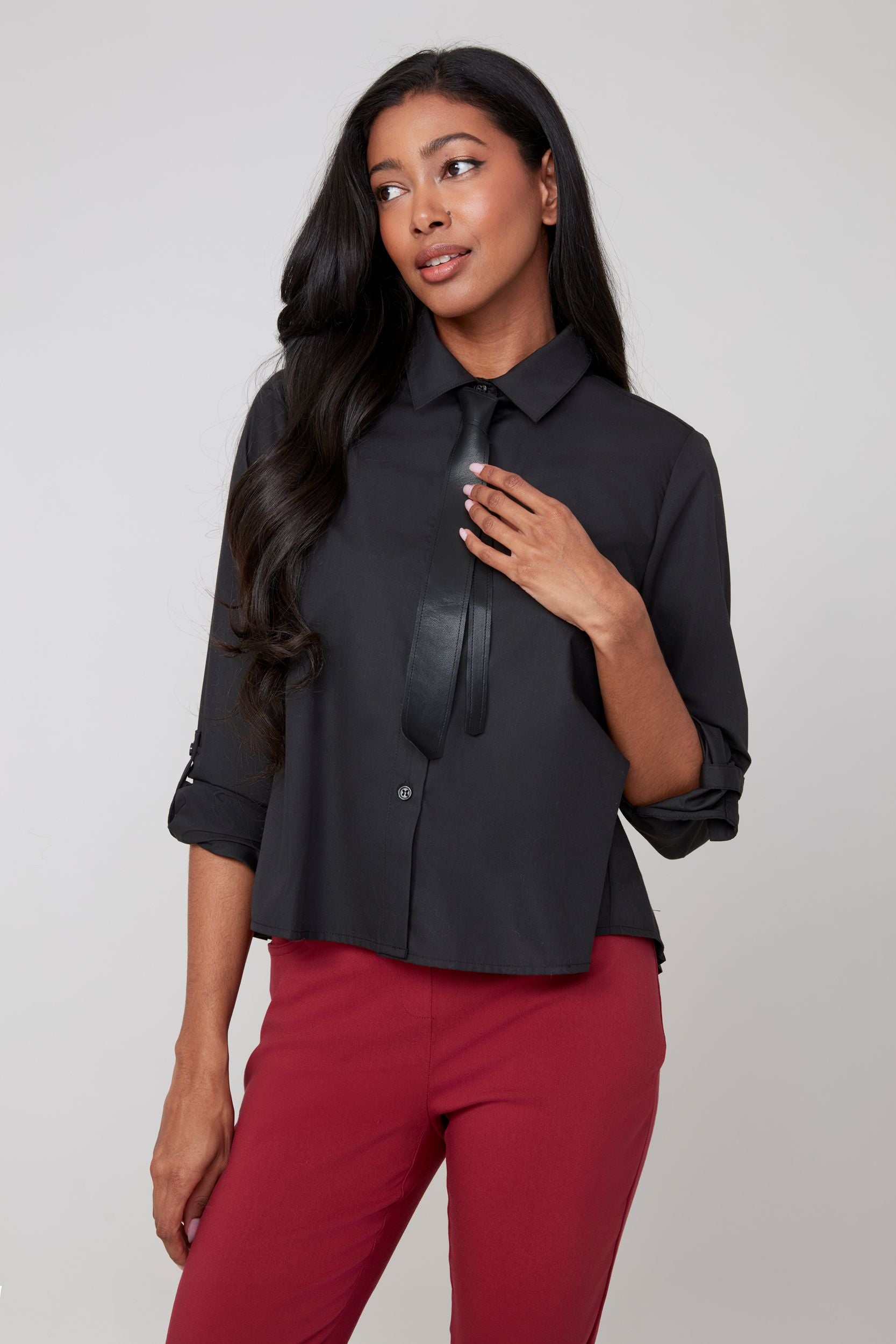 Renuar R5151 Blouse with Tie and Pleated Back