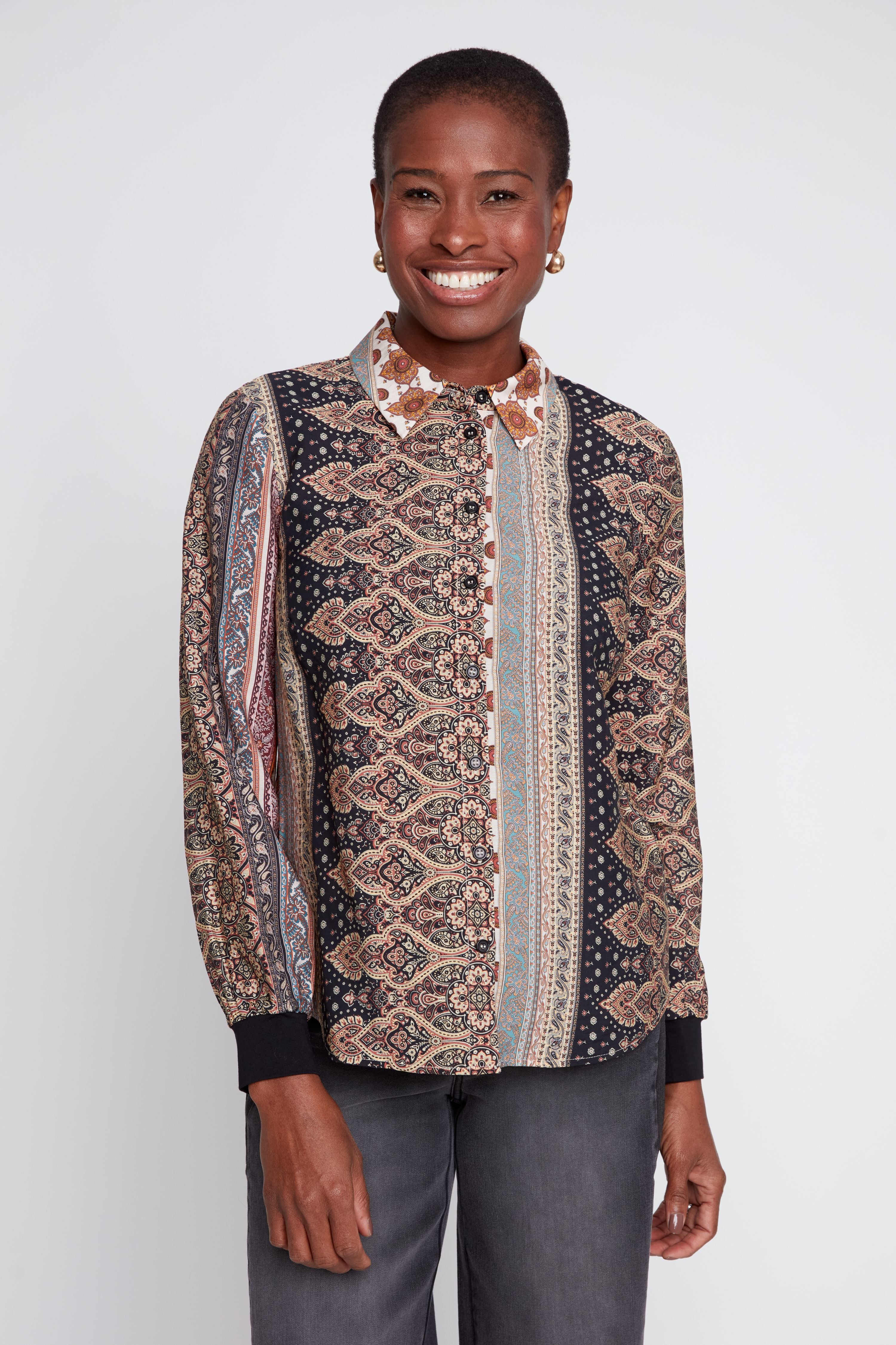 Renuar R5280 Patterned Button Front Blouse