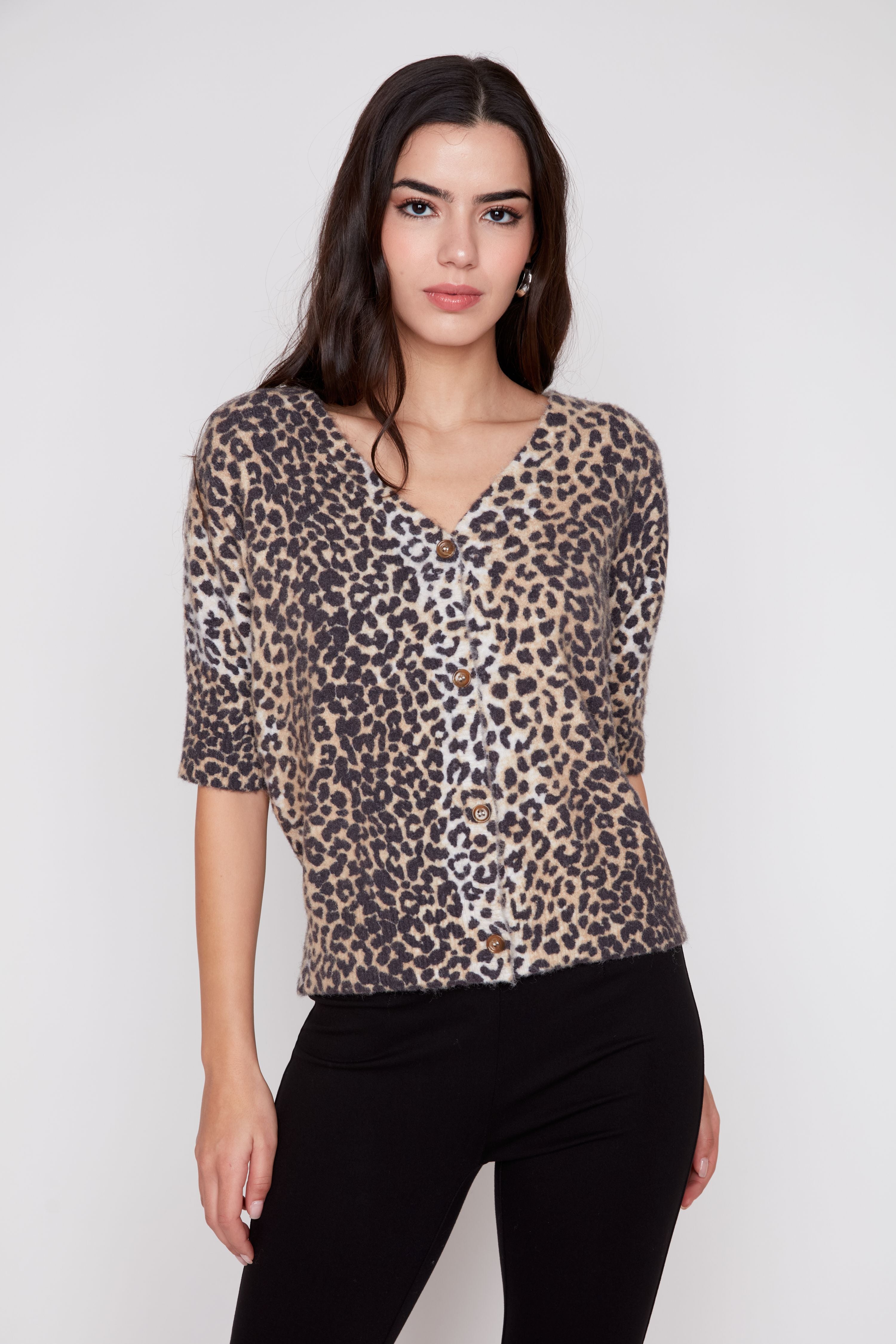 Renuar R6007 Leopard Print Knit Cardi Sweater