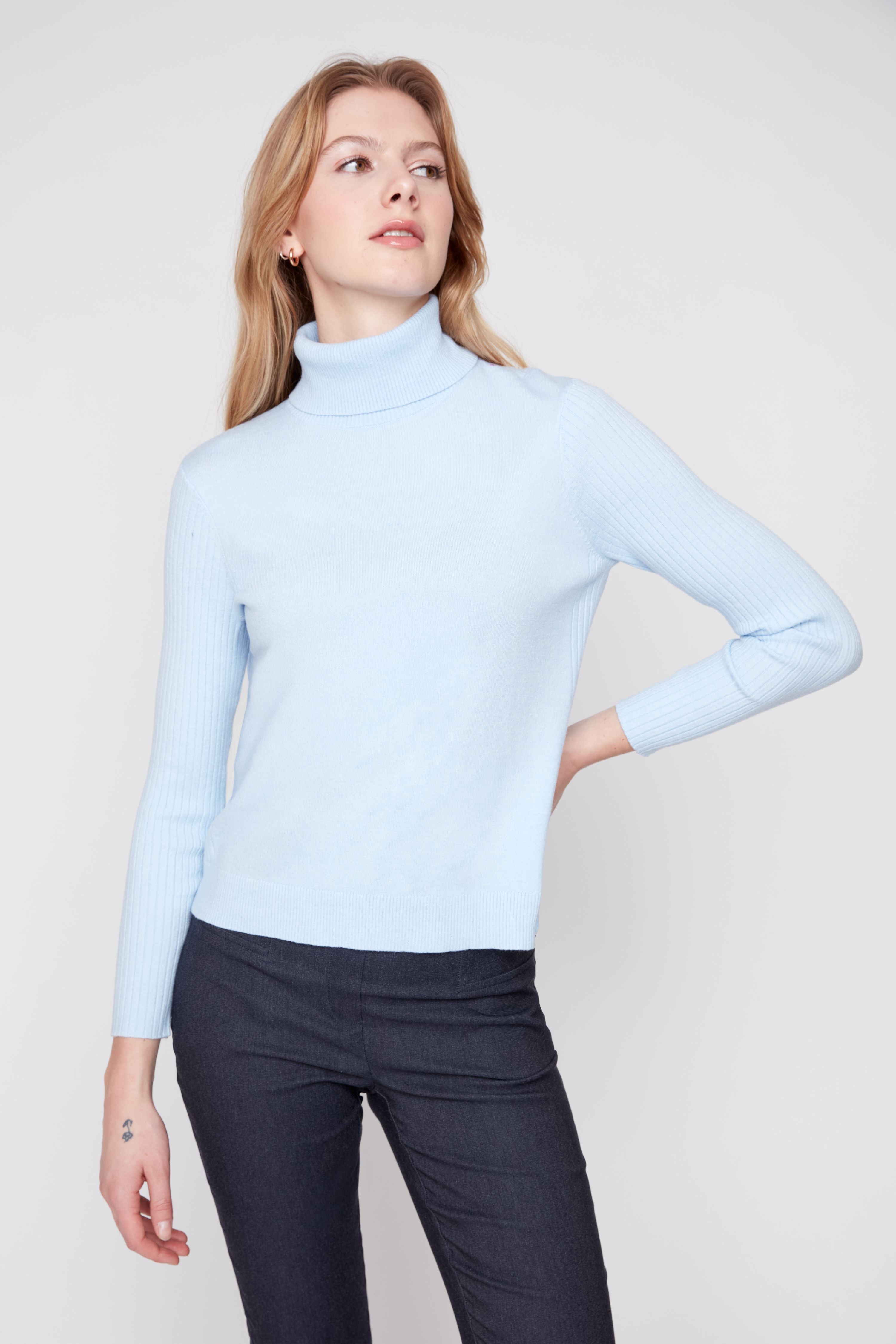 Renuar R6947 Essential Rib Detail Turtleneck Knit Sweater
