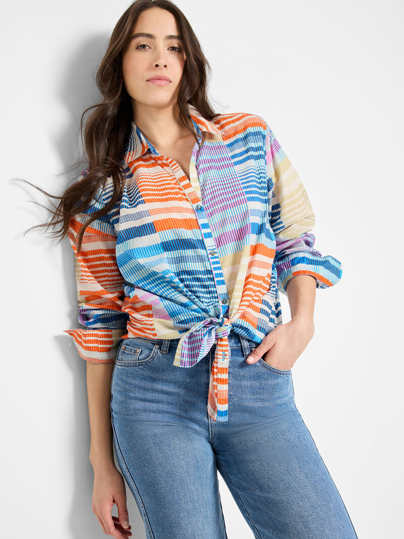 NIC+ZOE S251636 Stripe Cotton Boyfriend Shirt