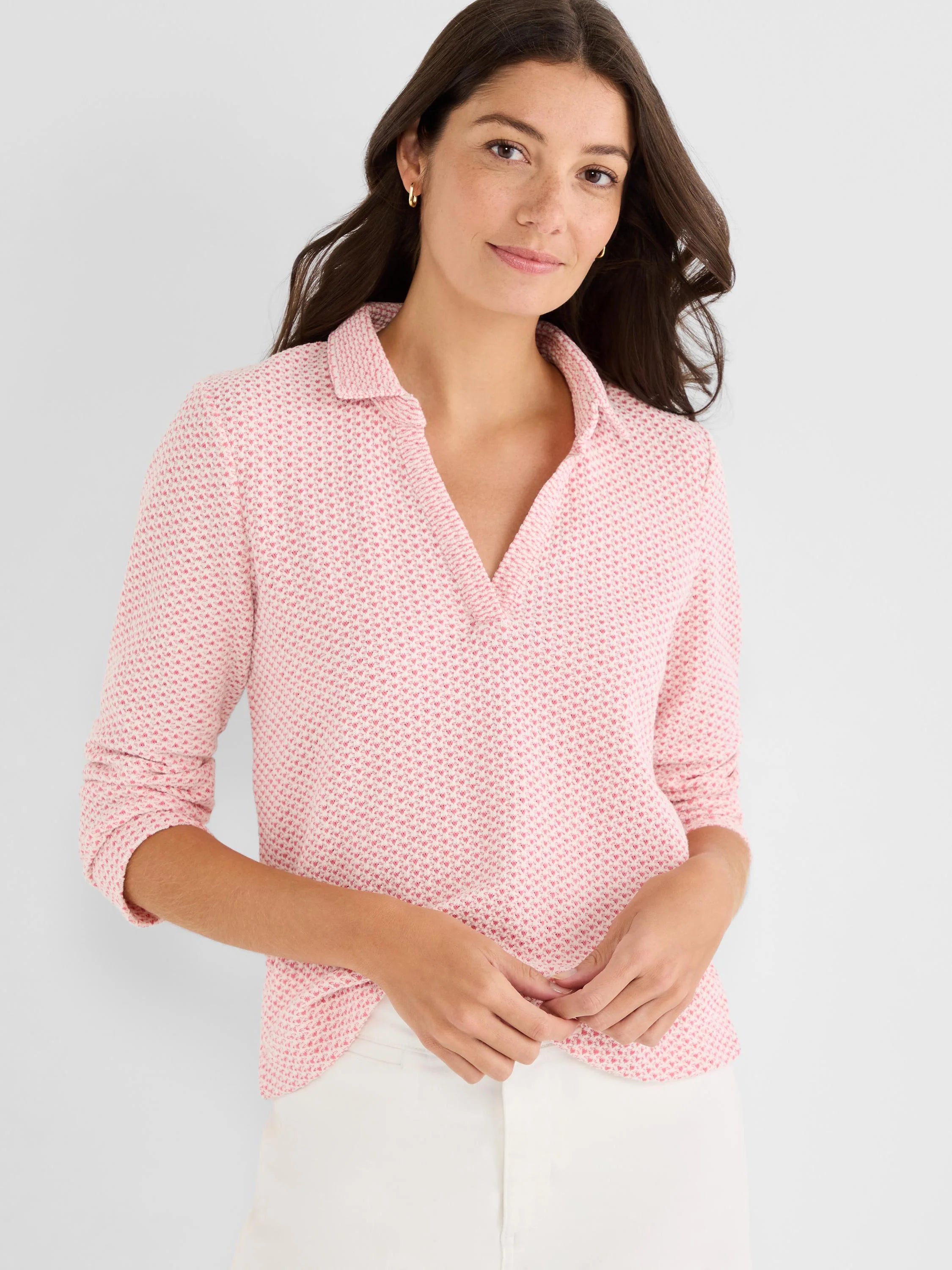 NIC+ZOE S261034 Textured Tuck Stitch Knit Polo