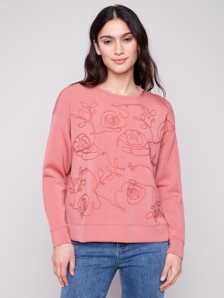 Charlie B C1406E Scuba Knit Top With Soutache Front Detail