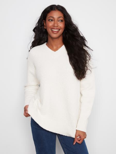 Charlie B C2036 Long-Sleeve Drop Shoulder V-Neck Sweater