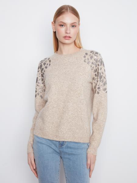 Charlie B C2167 Plushy Sweater w/ Floral Embroidery