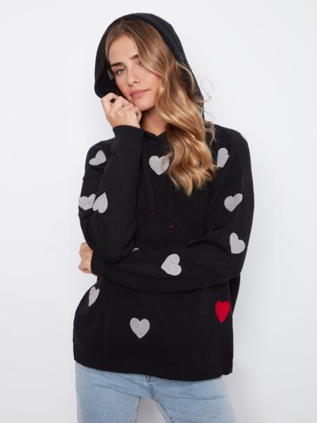 Charlie B C2436YR Embroidered Hearts Hoodie Sweater